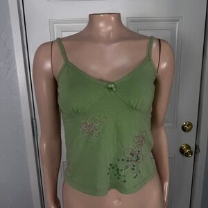 Vintage Y2K Papaya Shirt Medium Cotton Tank Top Embroidered Floral Baby TT5